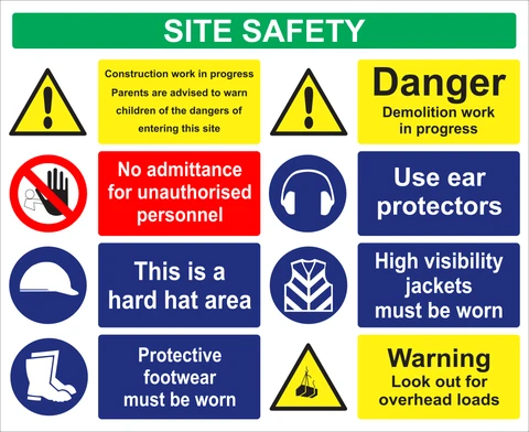 Site safety sign, including warning and danger sign