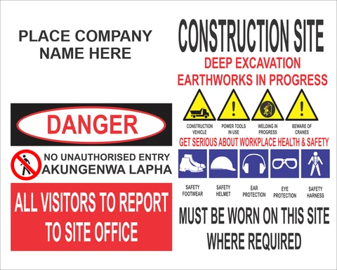 Construction site, danger warning, health and safety sign 