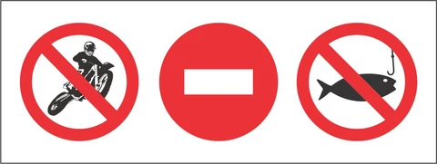 No bikes no entry and no fishing safety sign 