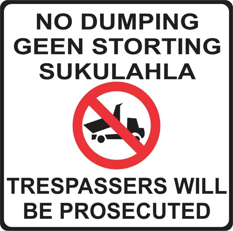 No Dumping - 3 Languages - Trespassers will be prosecuted safety sign