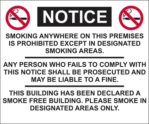 Notice that Smoking is prohibited on this premises safety sign