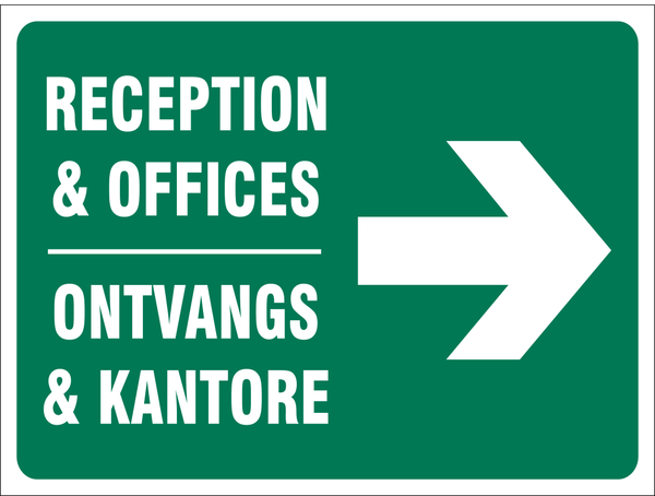 Reception and Offices right safety sign 