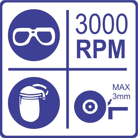 Mandatory PPE - 3000 Revolutions per minute, goggles, face shield safety sign