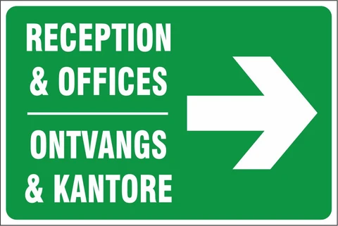 Reception and Offices right safety sign 