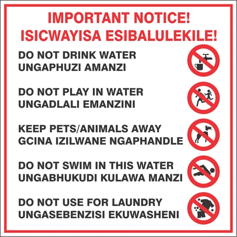 Important notice of what not to do in the water safety sign 