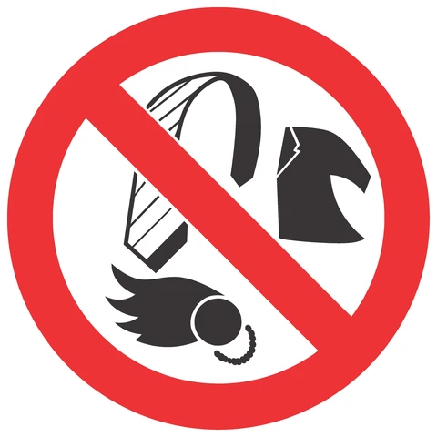 No Loose Clothing, Ties, Jewellery And Unconfined Long Hair safety sign