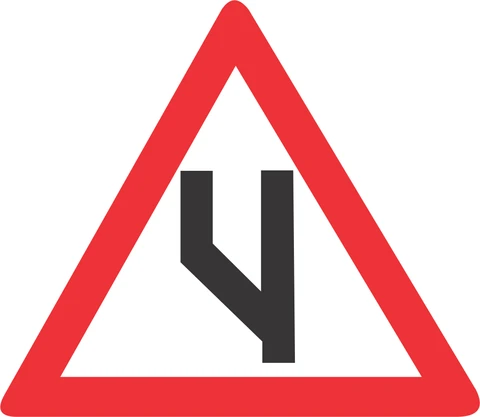 Beginning of dual roadway (to left) road sign 